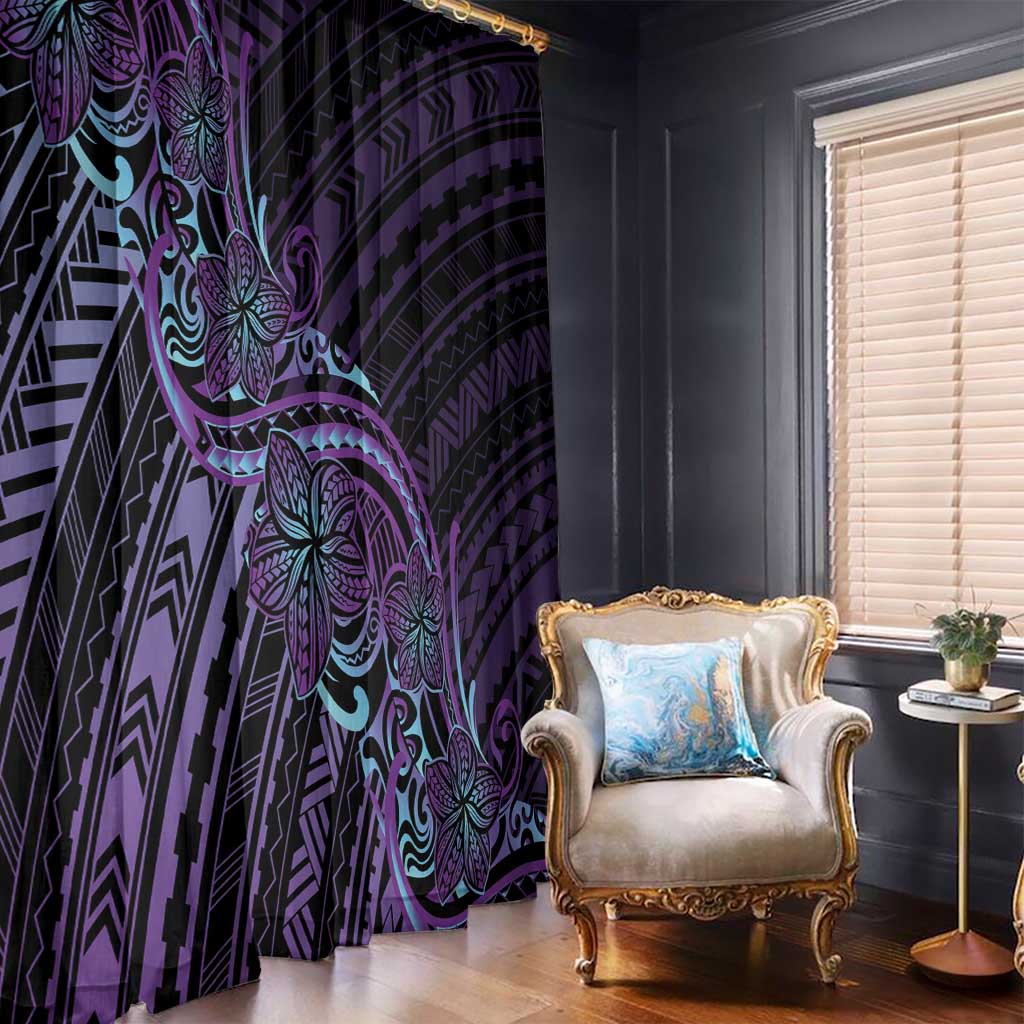 Teal Purple Polynesia Plumeria Tattoo Window Curtain LT14 - Polynesian Pride