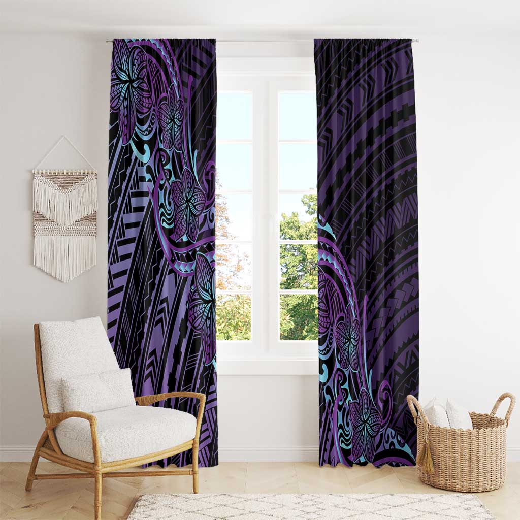 Teal Purple Polynesia Plumeria Tattoo Window Curtain LT14 - Polynesian Pride