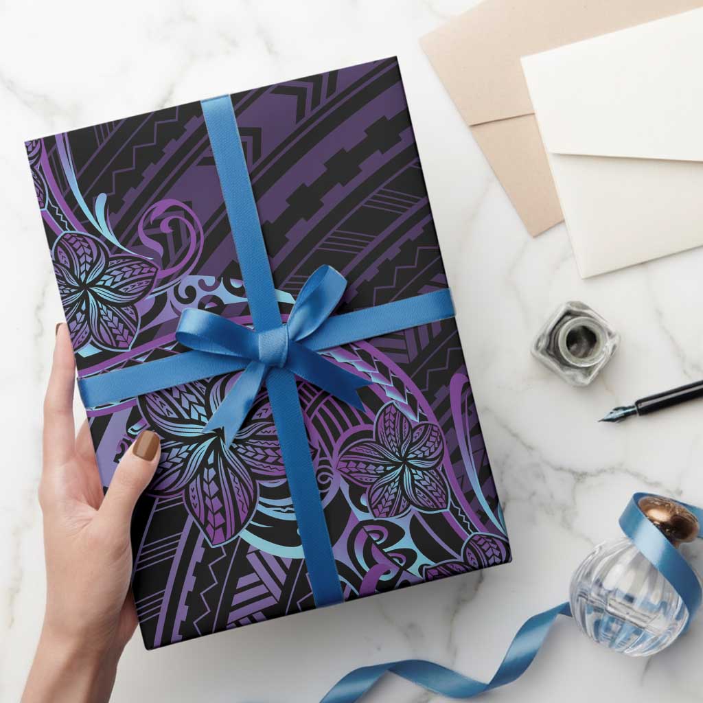 Teal Purple Polynesia Plumeria Tattoo Wrapping Paper LT14 - Polynesian Pride