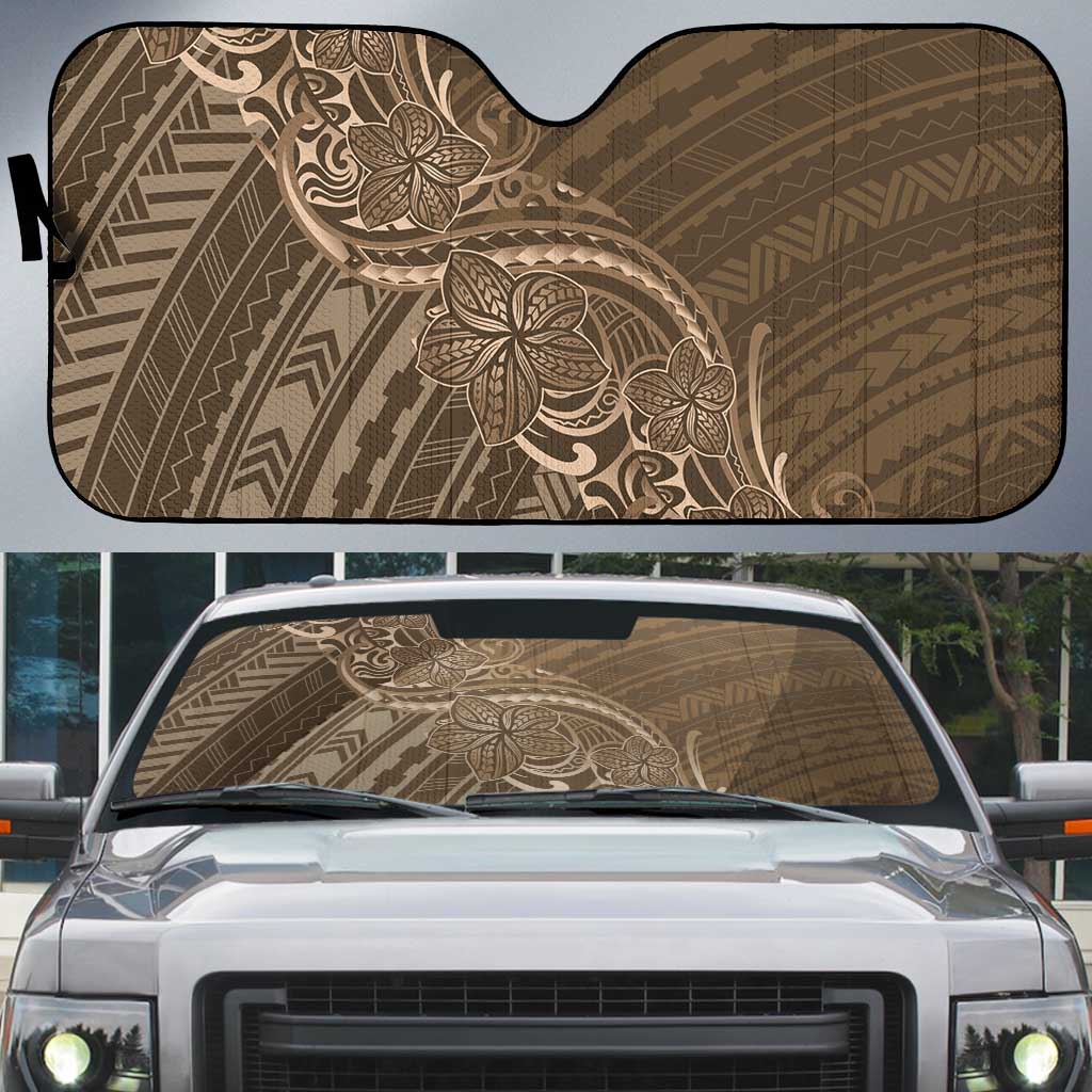 Brown Polynesia Plumeria Tattoo Auto Sun Shade LT14 Brown - Polynesian Pride