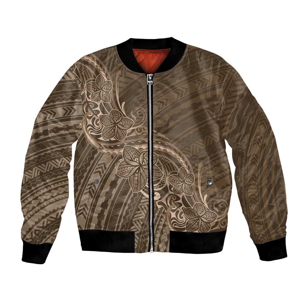 Brown Polynesia Plumeria Tattoo Bomber Jacket LT14 Unisex Brown - Polynesian Pride