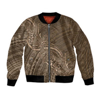 Brown Polynesia Plumeria Tattoo Bomber Jacket LT14 Unisex Brown - Polynesian Pride