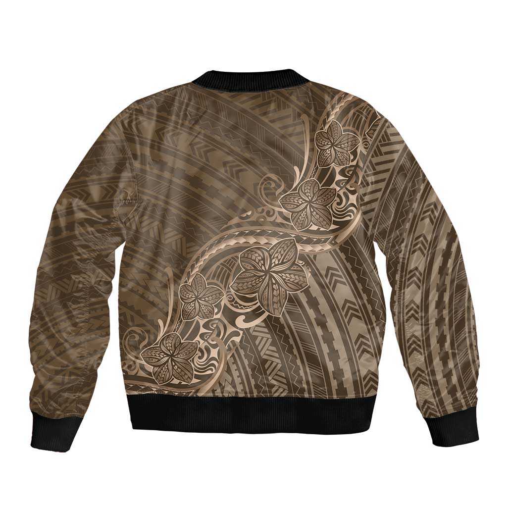 Brown Polynesia Plumeria Tattoo Bomber Jacket LT14 - Polynesian Pride
