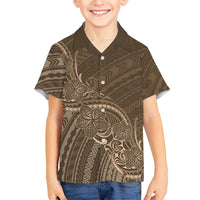 Brown Polynesia Plumeria Tattoo Kid Hawaiian Shirt LT14 Kid Brown - Polynesian Pride
