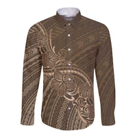 Brown Polynesia Plumeria Tattoo Long Sleeve Button Shirt LT14 Unisex Brown - Polynesian Pride