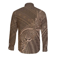 Brown Polynesia Plumeria Tattoo Long Sleeve Button Shirt LT14 - Polynesian Pride