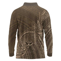 Brown Polynesia Plumeria Tattoo Long Sleeve Polo Shirt LT14 - Polynesian Pride