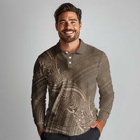 Brown Polynesia Plumeria Tattoo Long Sleeve Polo Shirt LT14 - Polynesian Pride