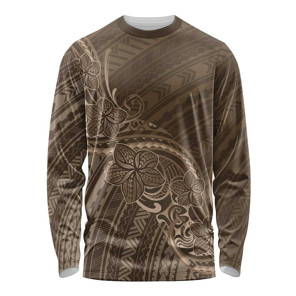 Brown Polynesia Plumeria Tattoo Long Sleeve Shirt LT14 Unisex Brown - Polynesian Pride