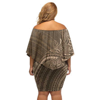 Brown Polynesia Plumeria Tattoo Off Shoulder Short Dress LT14 - Polynesian Pride