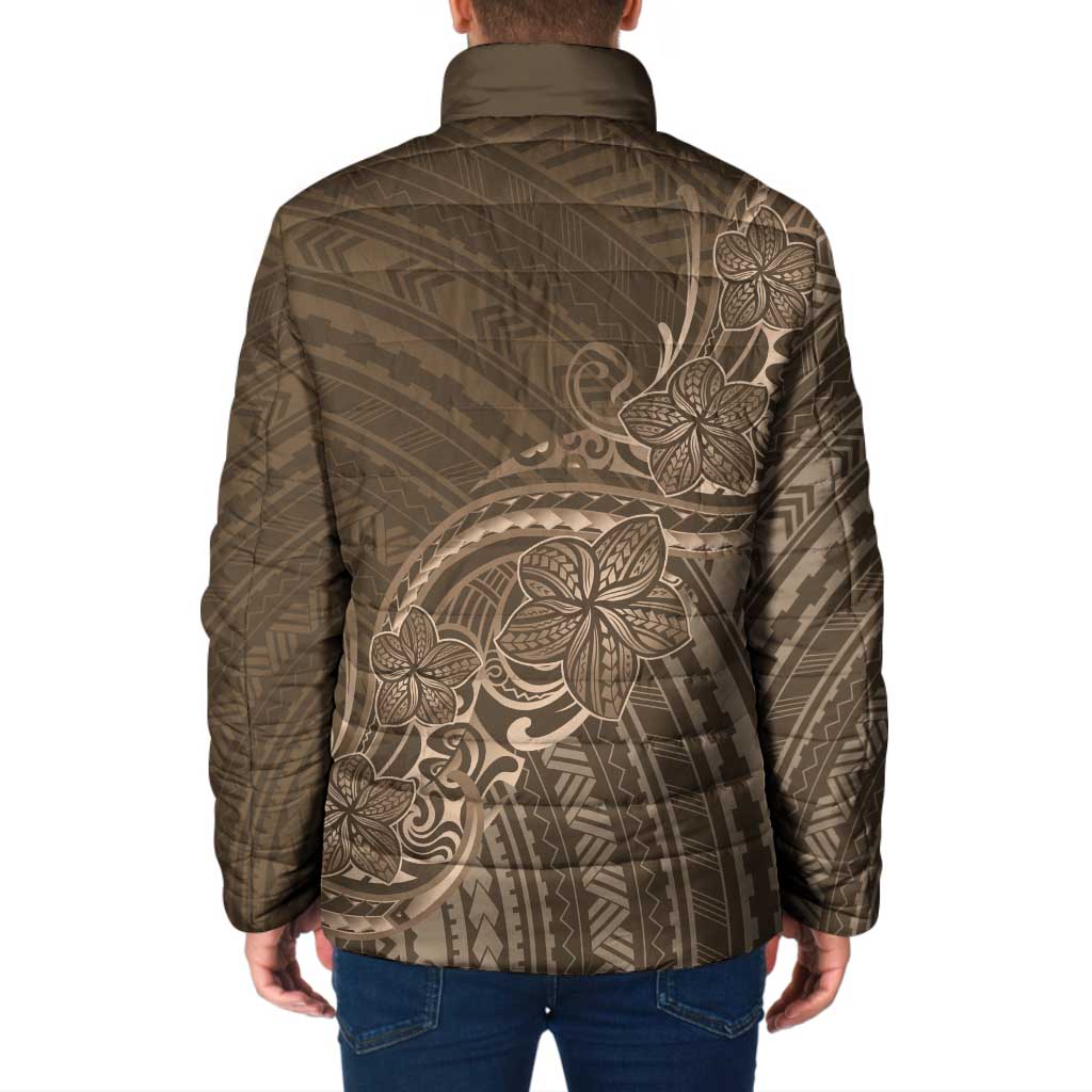 Brown Polynesia Plumeria Tattoo Padded Jacket LT14 - Polynesian Pride