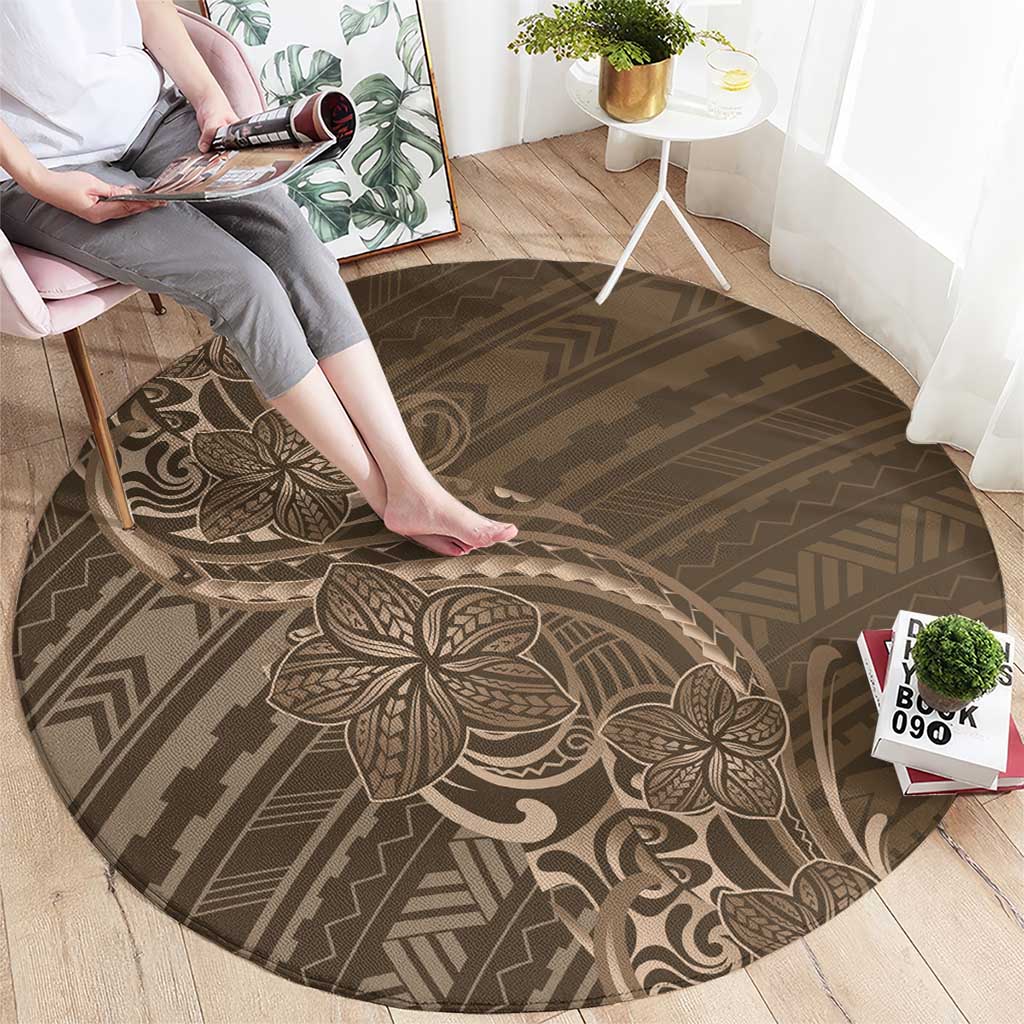 Brown Polynesia Plumeria Tattoo Round Carpet LT14 - Polynesian Pride