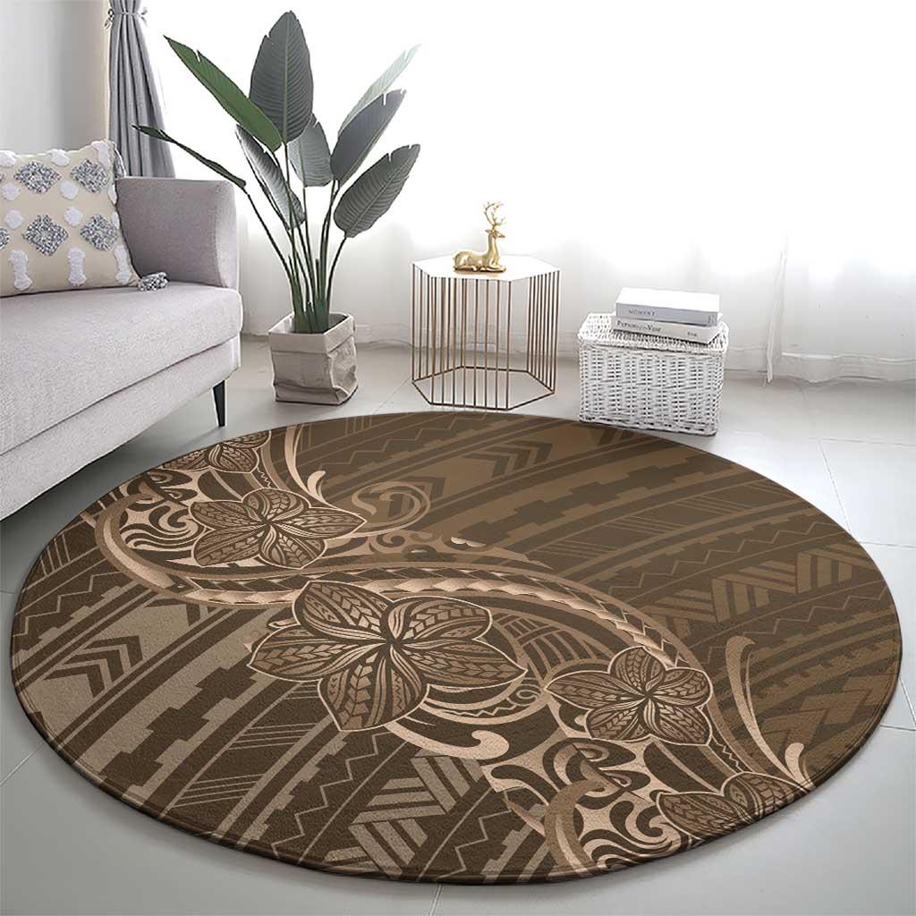 Brown Polynesia Plumeria Tattoo Round Carpet LT14 - Polynesian Pride