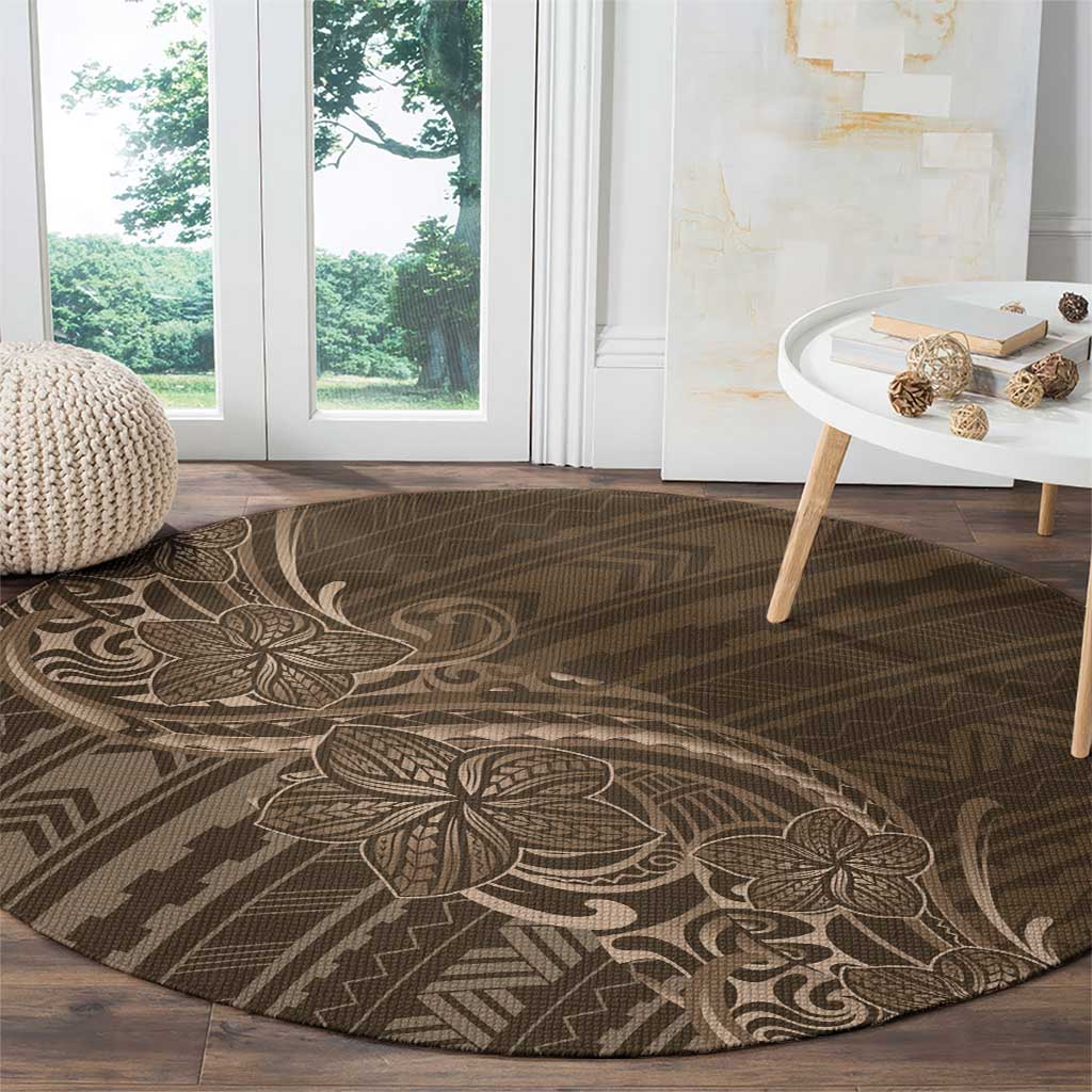 Brown Polynesia Plumeria Tattoo Round Carpet LT14 - Polynesian Pride