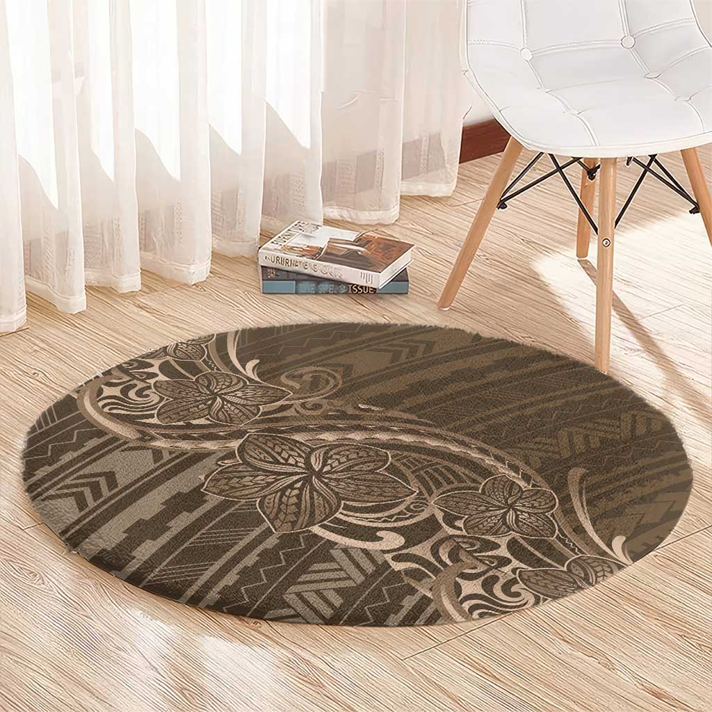 Brown Polynesia Plumeria Tattoo Round Carpet LT14 - Polynesian Pride