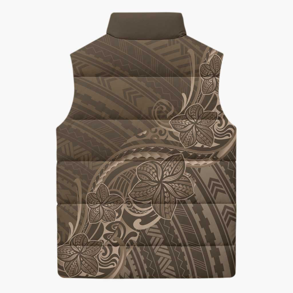 Brown Polynesia Plumeria Tattoo Sleeveless Puffer Jacket LT14 - Polynesian Pride