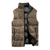 Brown Polynesia Plumeria Tattoo Sleeveless Puffer Jacket LT14 - Polynesian Pride