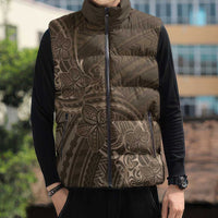 Brown Polynesia Plumeria Tattoo Sleeveless Puffer Jacket LT14 - Polynesian Pride