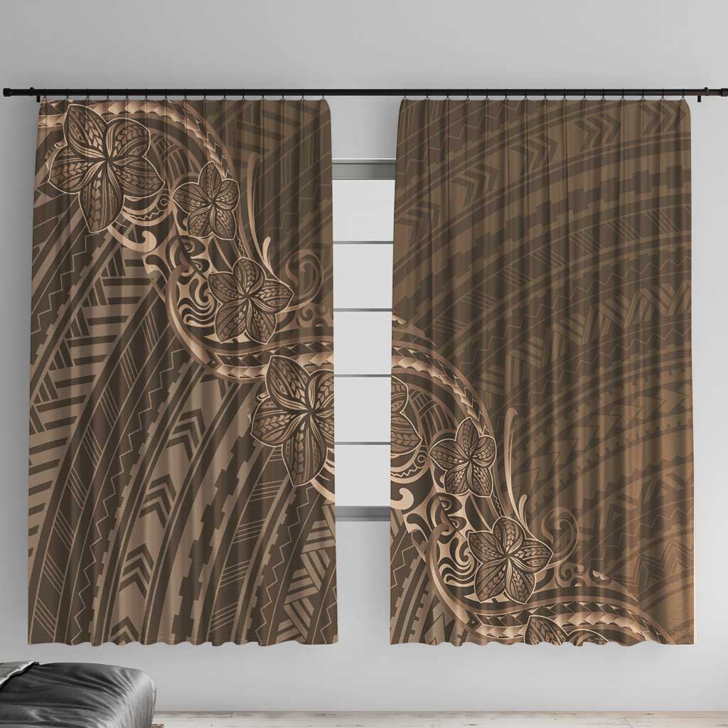 Brown Polynesia Plumeria Tattoo Window Curtain LT14 With Hooks Brown - Polynesian Pride