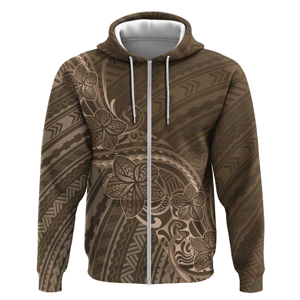Brown Polynesia Plumeria Tattoo Zip Hoodie LT14 Zip Hoodie Brown - Polynesian Pride