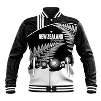 Custom New Zealand Silver Fern Petanque Baseball Jacket Aotearoa Maori Pattern LT14 Unisex Black - Polynesian Pride