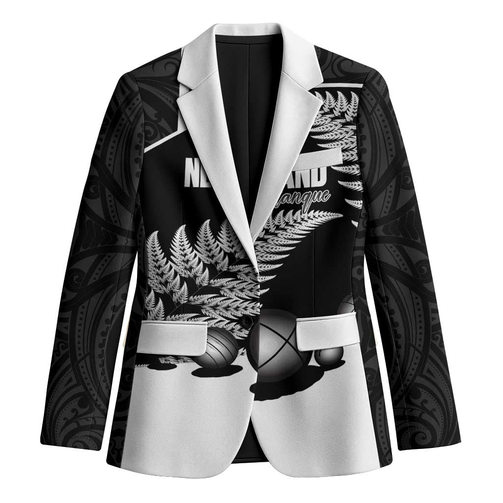 Custom New Zealand Silver Fern Petanque Blazer Aotearoa Maori Pattern LT14 Unisex Black - Polynesian Pride