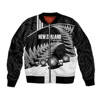 Custom New Zealand Silver Fern Petanque Bomber Jacket Aotearoa Maori Pattern LT14 Unisex Black - Polynesian Pride