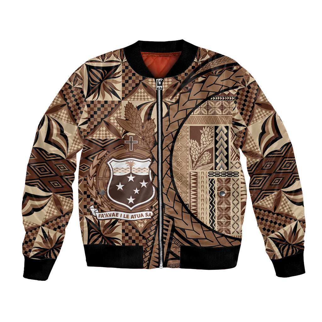 Samoa Siapo Bomber Jacket Happy Independence Day Vintage Vibes LT14 Unisex Brown - Polynesian Pride