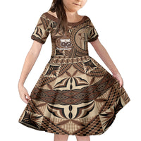 Samoa Siapo Kid Short Sleeve Dress Happy Independence Day Vintage Vibes LT14 KID Brown - Polynesian Pride