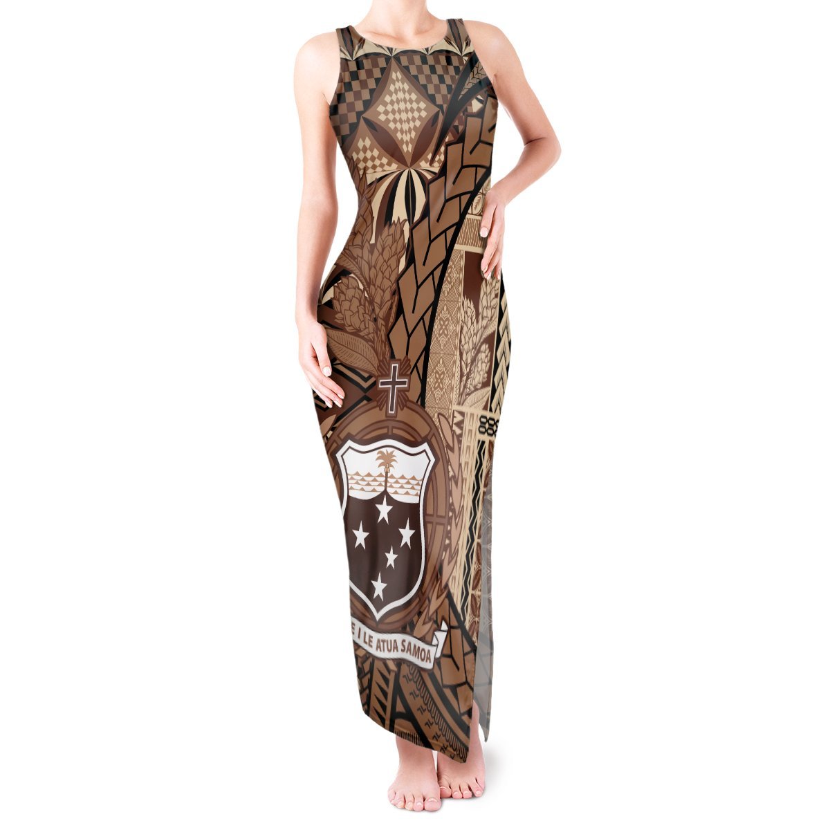 Samoa Siapo Tank Maxi Dress Happy Independence Day Vintage Vibes LT14 Women Brown - Polynesian Pride
