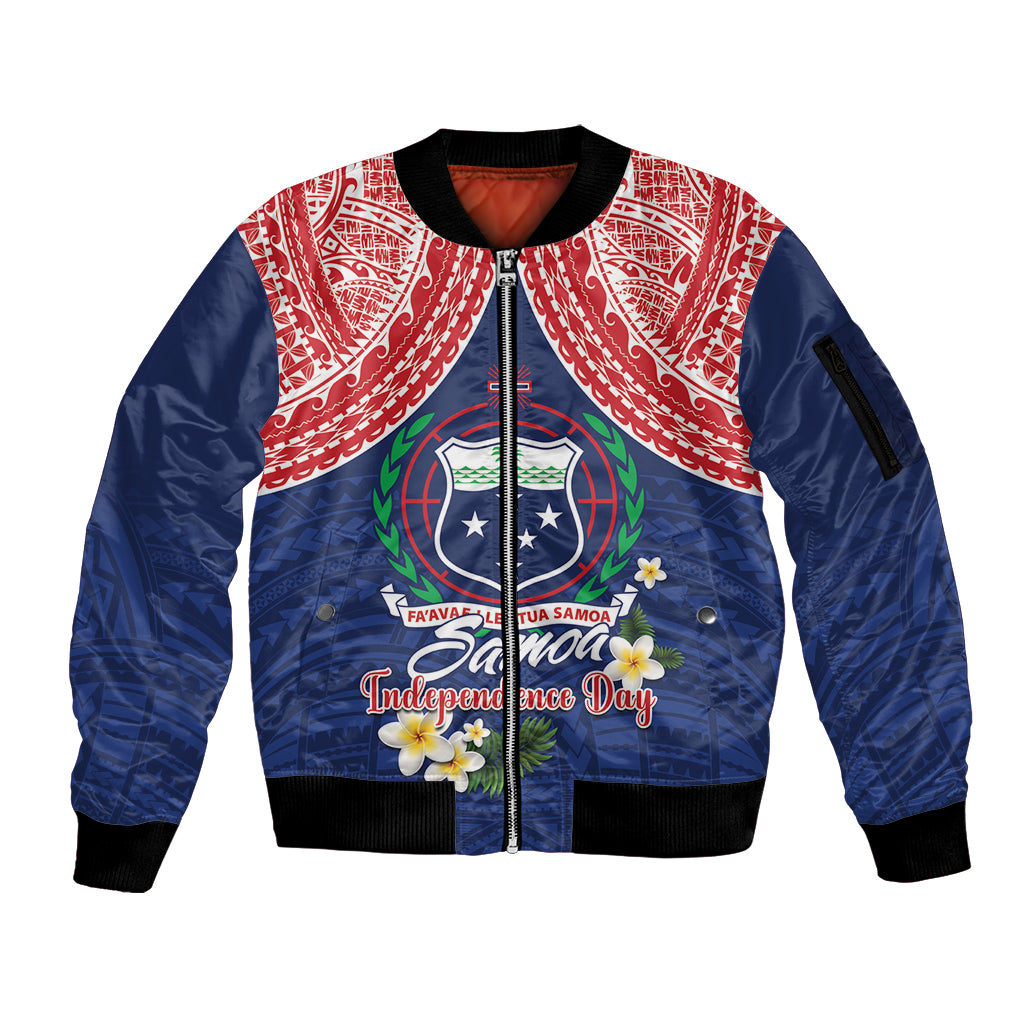 Samoan Independence Day Sleeve Zip Bomber Jacket Manuia Le Tutoatasi O Samoa LT14 Unisex Blue - Polynesian Pride