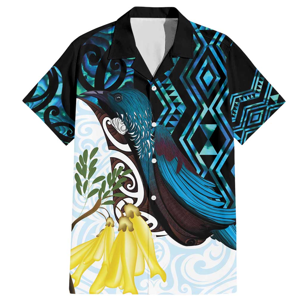 New Zealand Silver Fern Tui Bird Hawaiian Shirt Maori Kowhai Paua Shell Taniko Motifs LT14 Turquoise - Polynesian Pride