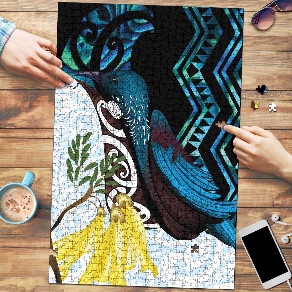 New Zealand Silver Fern Tui Bird Puzzle Maori Kowhai Paua Shell Taniko Motifs LT14 Turquoise - Polynesian Pride
