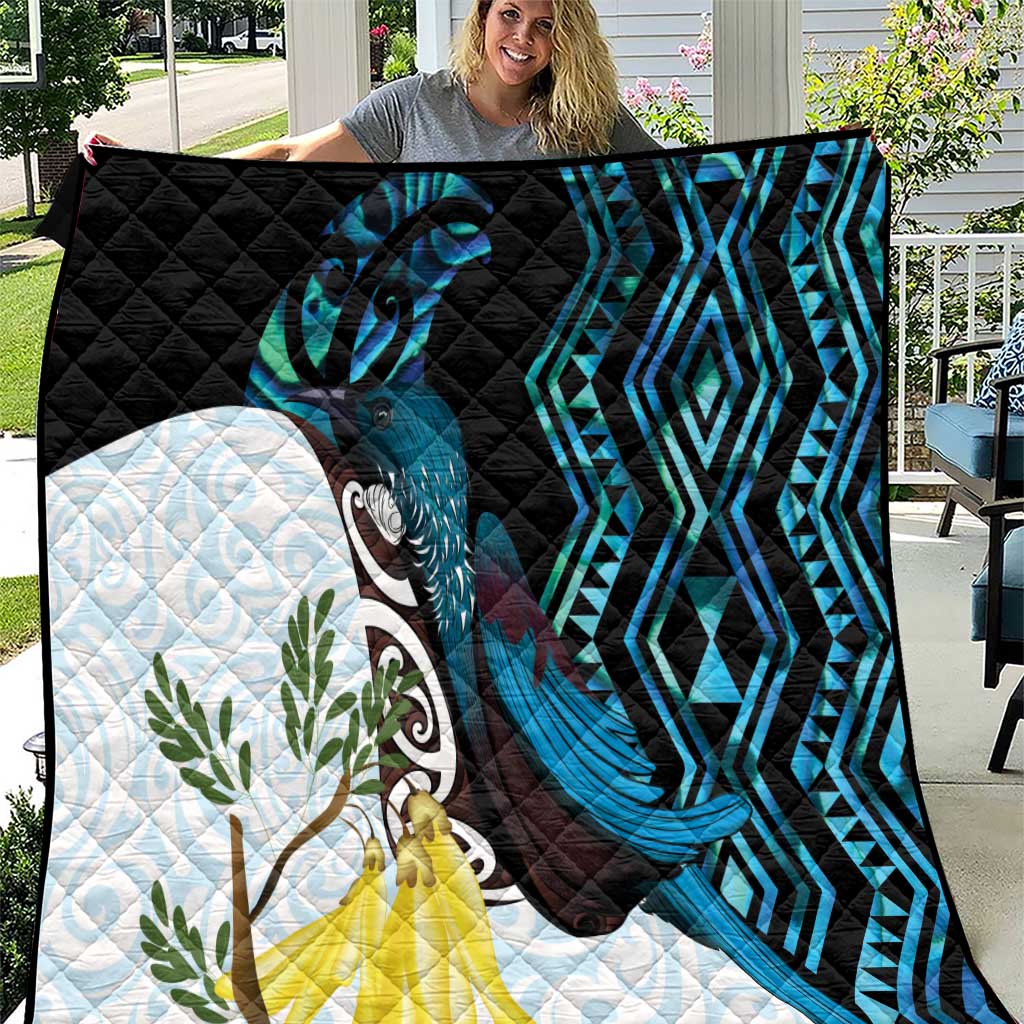 New Zealand Silver Fern Tui Bird Quilt Maori Kowhai Paua Shell Taniko Motifs LT14 Turquoise - Polynesian Pride