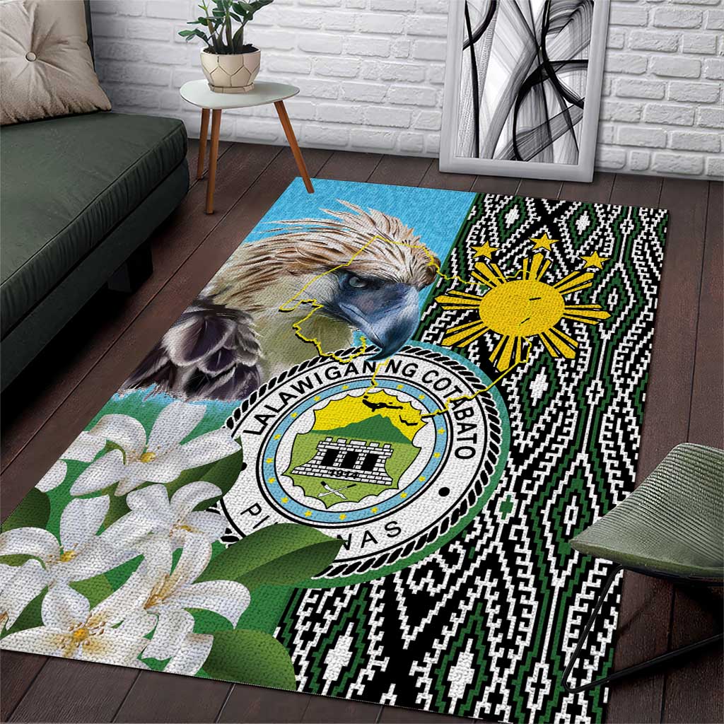 Cotabato Philippines Province Area Rug Filipino Eagle Sampaguita Tinalak Pattern LT14 Blue - Polynesian Pride