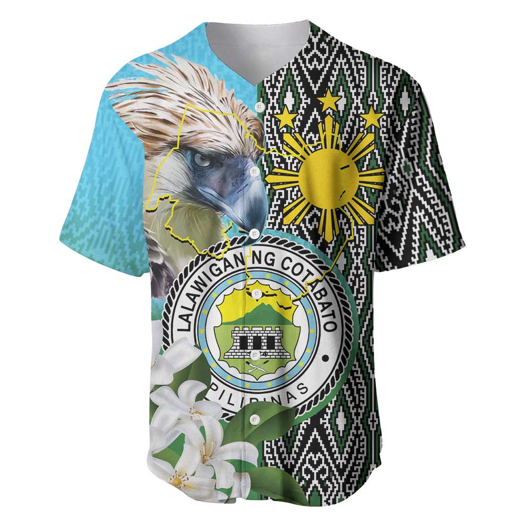 Cotabato Philippines Province Baseball Jersey Filipino Eagle Sampaguita Tinalak Pattern LT14 Blue - Polynesian Pride