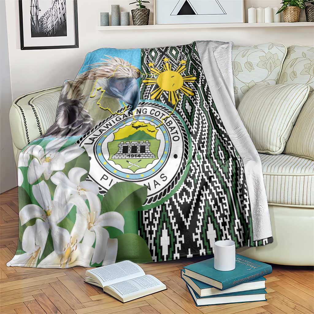 Cotabato Philippines Province Blanket Filipino Eagle Sampaguita Tinalak Pattern LT14 Blue - Polynesian Pride