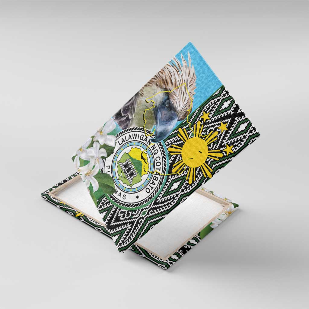 Cotabato Philippines Province Canvas Wall Art Filipino Eagle Sampaguita Tinalak Pattern LT14 With Frame Blue - Polynesian Pride