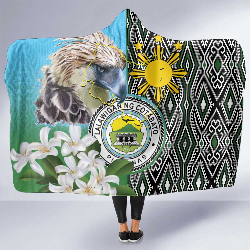 Cotabato Philippines Province Hooded Blanket Filipino Eagle Sampaguita Tinalak Pattern LT14 One Size Blue - Polynesian Pride