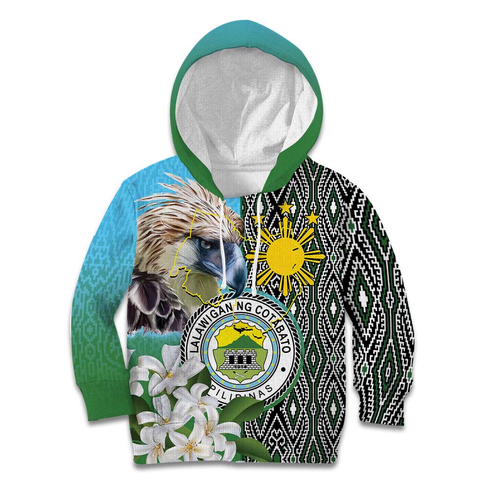 Cotabato Philippines Province Kid Hoodie Filipino Eagle Sampaguita Tinalak Pattern LT14 Hoodie Blue - Polynesian Pride