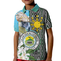Cotabato Philippines Province Kid Polo Shirt Filipino Eagle Sampaguita Tinalak Pattern LT14 Kid Blue - Polynesian Pride