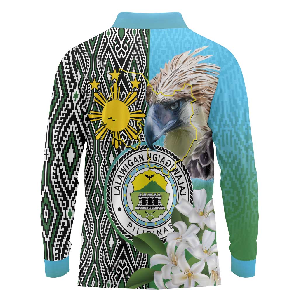 Cotabato Philippines Province Long Sleeve Polo Shirt Filipino Eagle Sampaguita Tinalak Pattern LT14 - Polynesian Pride