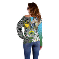 Cotabato Philippines Province Off Shoulder Sweater Filipino Eagle Sampaguita Tinalak Pattern LT14 - Polynesian Pride