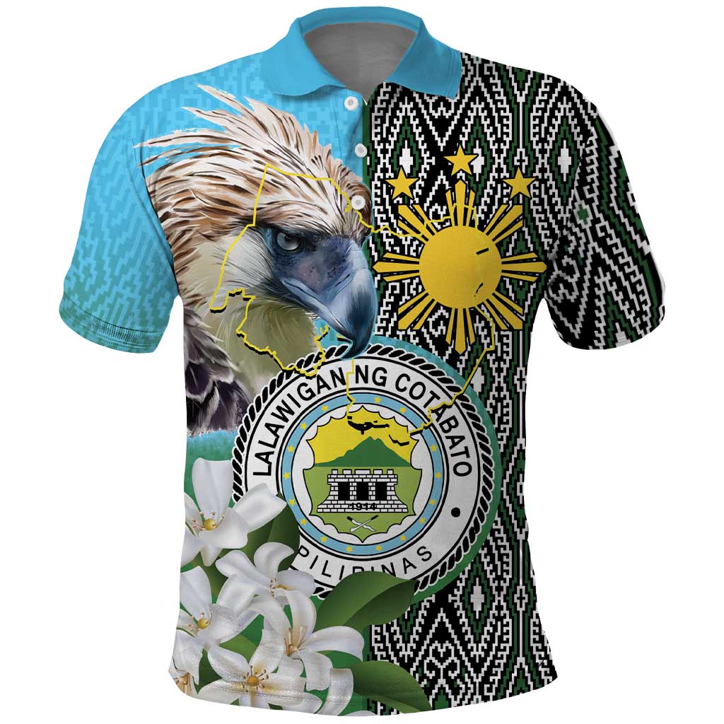 Cotabato Philippines Province Polo Shirt Filipino Eagle Sampaguita Tinalak Pattern LT14 Blue - Polynesian Pride