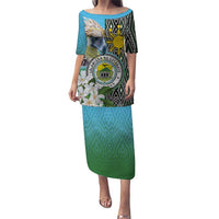 Cotabato Philippines Province Puletasi Filipino Eagle Sampaguita Tinalak Pattern LT14 Long Dress Blue - Polynesian Pride
