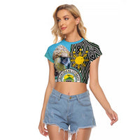 Cotabato Philippines Province Raglan Cropped T Shirt Filipino Eagle Sampaguita Tinalak Pattern LT14 Female Blue - Polynesian Pride