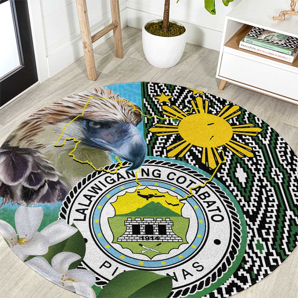 Cotabato Philippines Province Round Carpet Filipino Eagle Sampaguita Tinalak Pattern LT14 Blue - Polynesian Pride