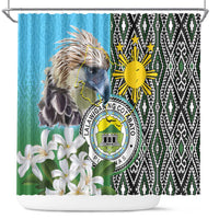Cotabato Philippines Province Shower Curtain Filipino Eagle Sampaguita Tinalak Pattern LT14 Blue - Polynesian Pride