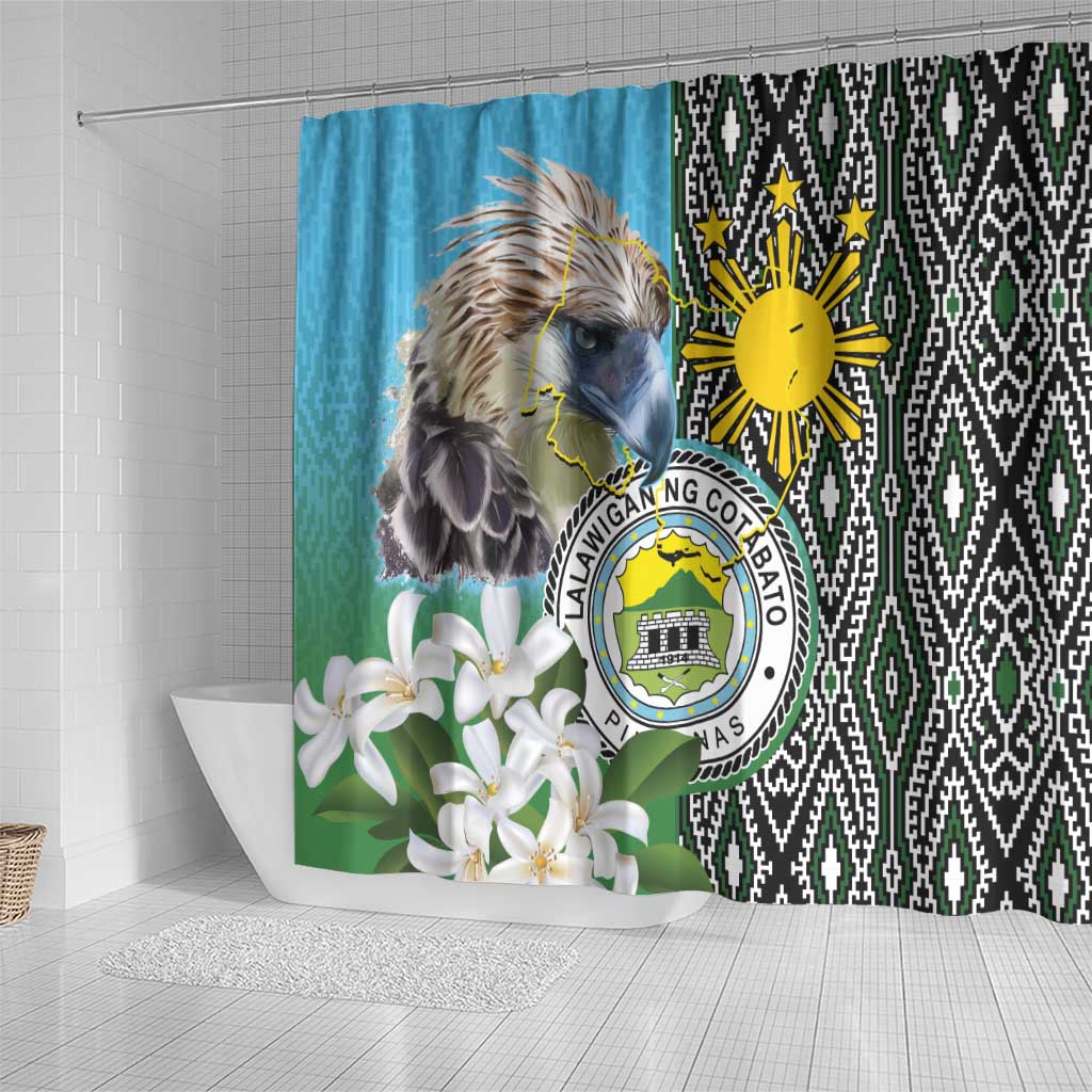 Cotabato Philippines Province Shower Curtain Filipino Eagle Sampaguita Tinalak Pattern LT14 - Polynesian Pride