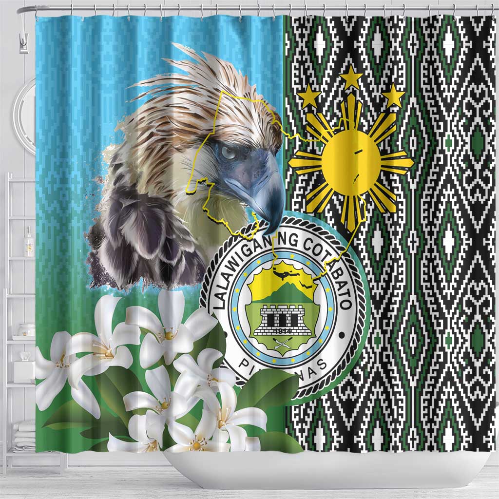 Cotabato Philippines Province Shower Curtain Filipino Eagle Sampaguita Tinalak Pattern LT14 - Polynesian Pride